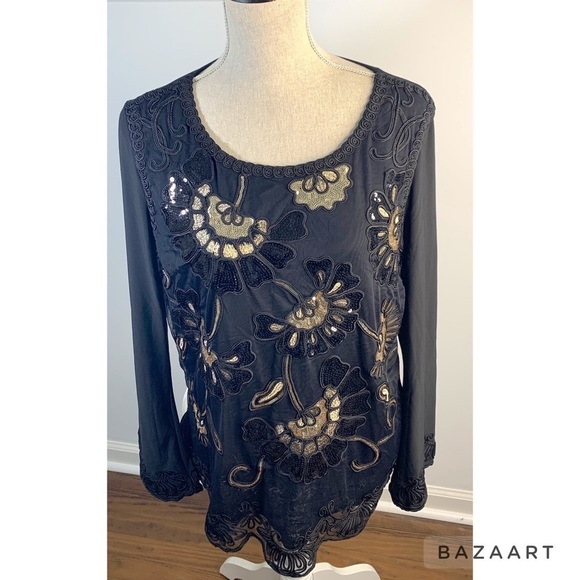 Alfredo Pauly Sequin Mesh women Black Top Sz: 42/ Large - Picture 3 of 5